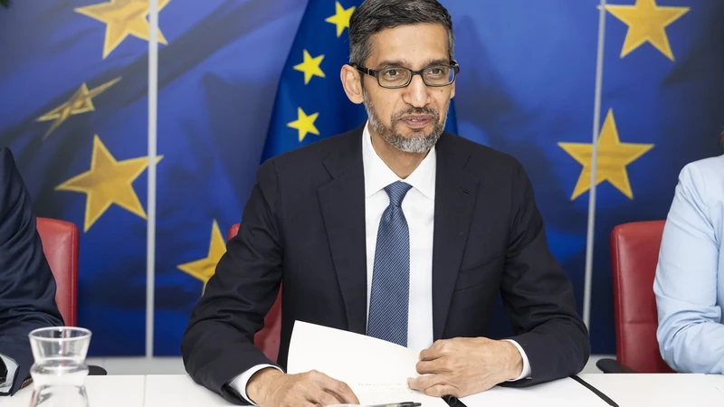 Sundar Pichai at a European Commission meeting in Brussels in 2023