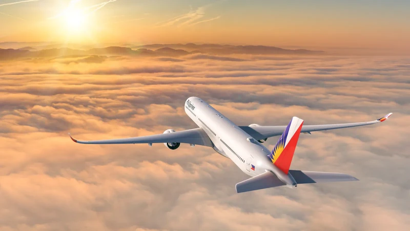 Philippine Airlines Airbus A350-1000 in flight during an official Airbus photo session; source: Airbus