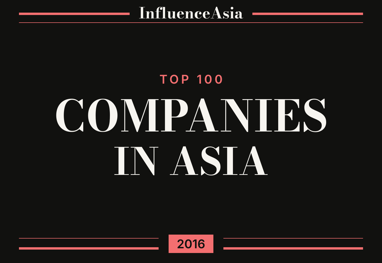 InfluenceAsia Top 100 Companies in Asia 2016 banner